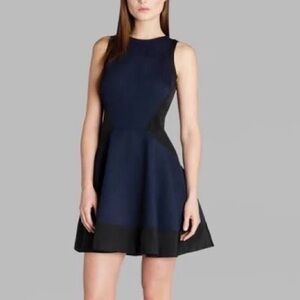 Ted Baker Navy & Black "Hearn" Skater Dress Broken side Zipper US Size 8-10